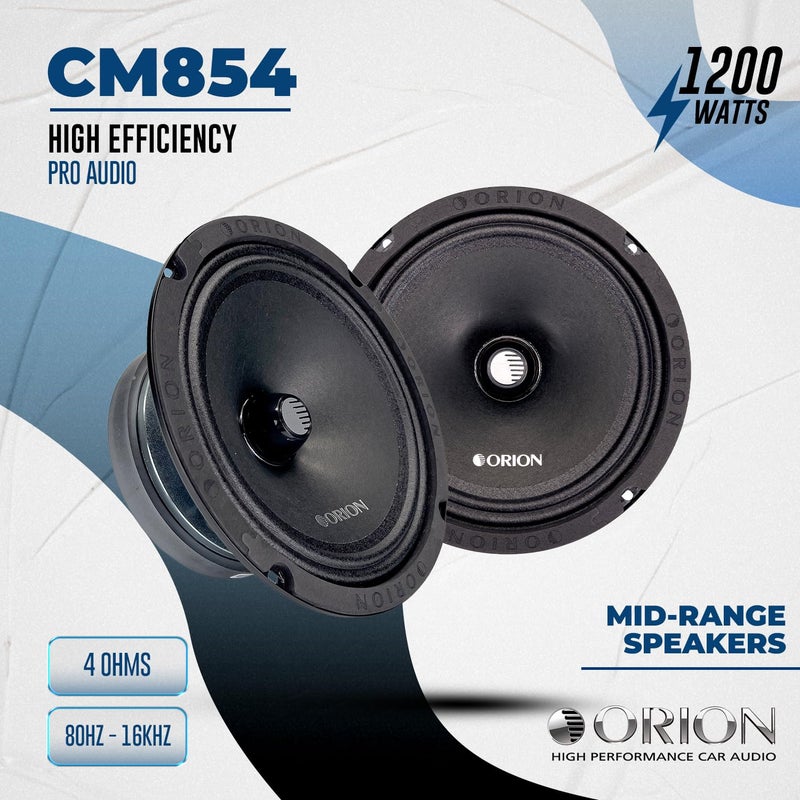 Orion مكبرات صوت أورين كوباالت CM854 عالية الكفاءة 8 بوصة، 1200 واط أقصى طاقة، 300 واط RMS، 4 أوم، 1.5 بوصة لفائف صوت - نظام صوتي احترافي للسيارات، مكبرات صوت متوسطة المدى (زوج)  - Image 2